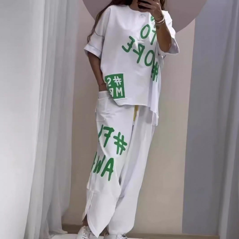 Damen Sportliche Set mit Oversize T-Shirt und Bequeme Jogginghose - IdealeKleiden
