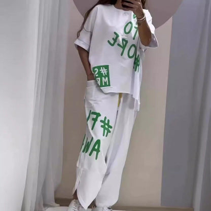 Damen Sportliche Set mit Oversize T-Shirt und Bequeme Jogginghose - IdealeKleiden