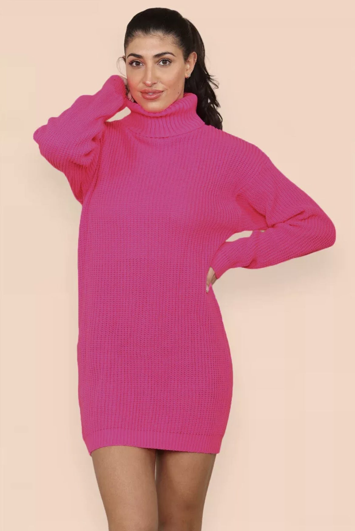 Robe pull femme col montant tricotée élégante