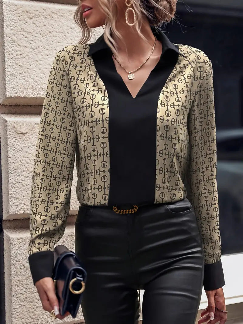 Blouse Femme Motif Moderne Élégante Col V