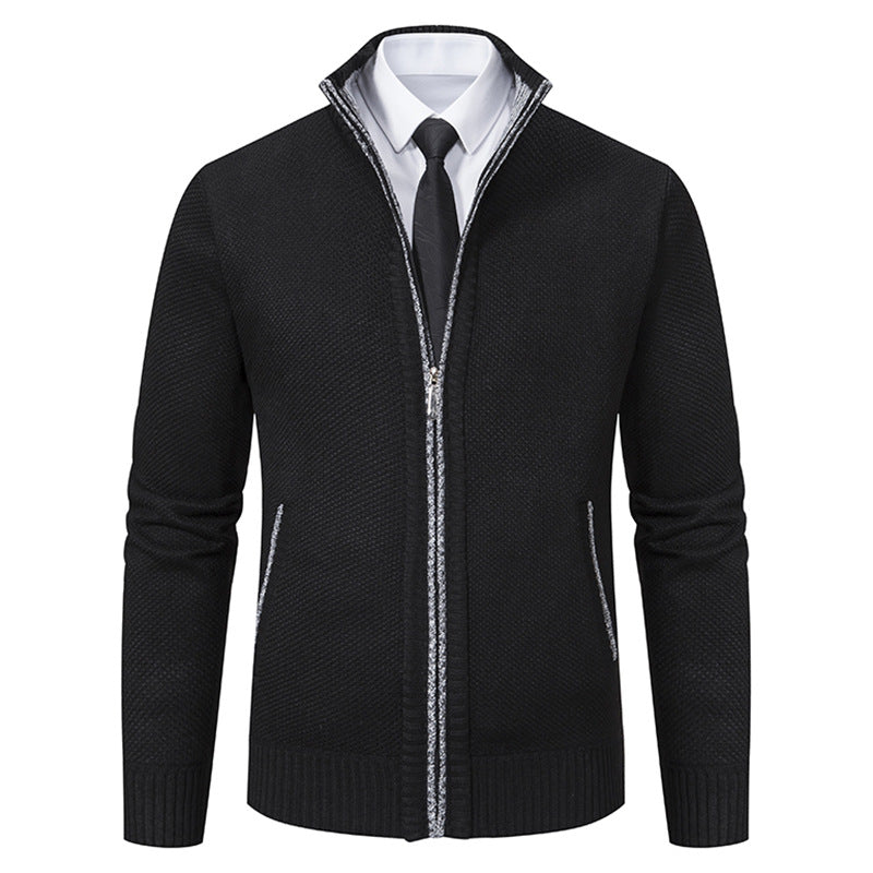 Cardigan Homme Élégant Col Montant Fermeture Éclair