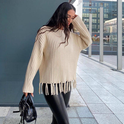 Übergröße Wollkleid Rippstrick Fransen Look - IdealeKleiden
