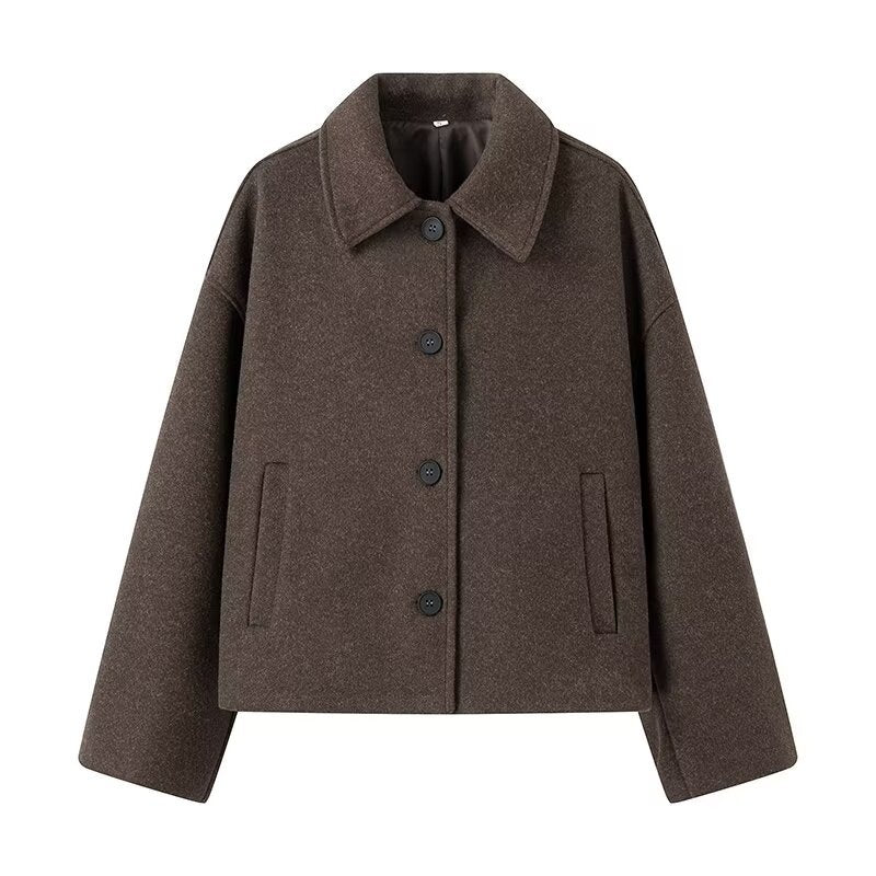 Damen Cropped Wolljacke Modern Chic mit Taschen - IdealeKleiden