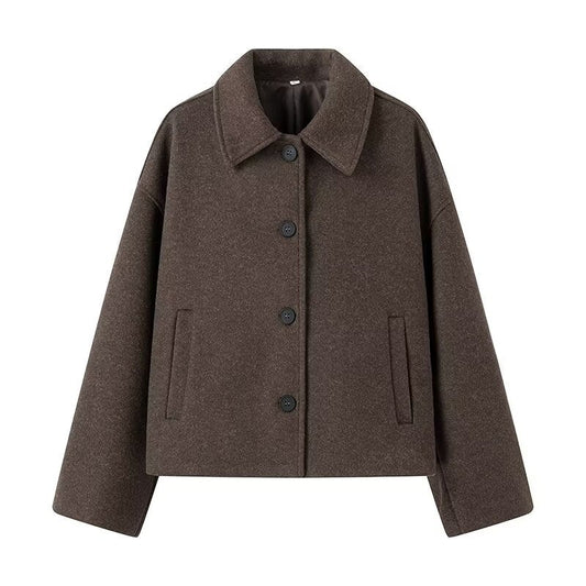 Damen Cropped Wolljacke Modern Chic mit Taschen - IdealeKleiden