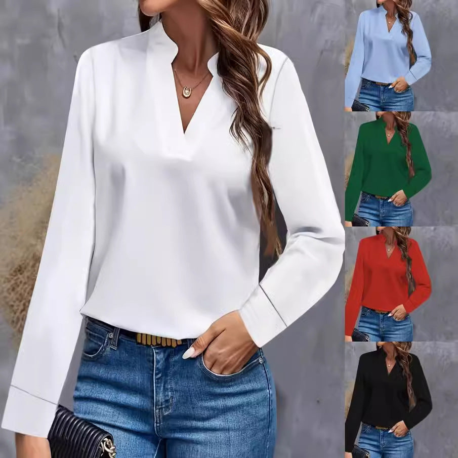 Elegante Damenbluse Stehkragen Langärmlig - IdealeKleiden