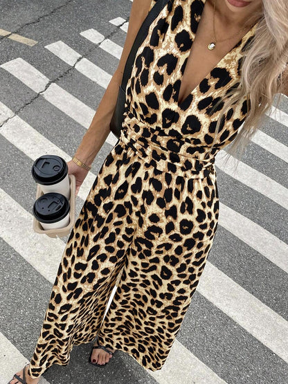 Combinaison Femme Imprimé Léopard Élégante Robe de Soirée