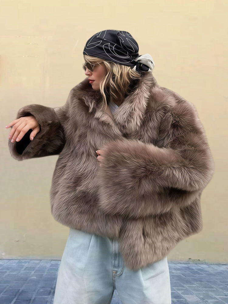 Manteau de luxe en fausse fourrure pour femme design élégant