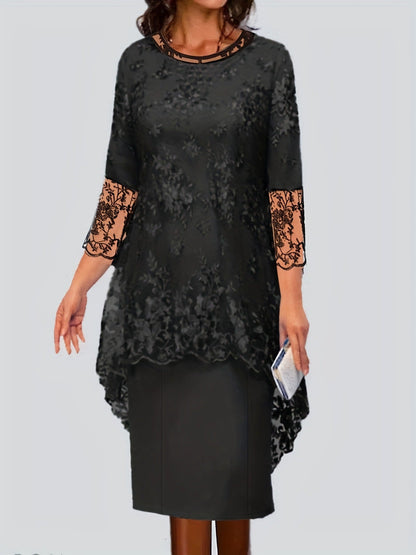 Robe élégante pour femme à motif floral et manches en dentelle