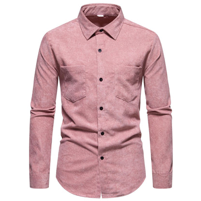 Chemise en velours côtelé pour homme Classique Élégante Poche poitrine