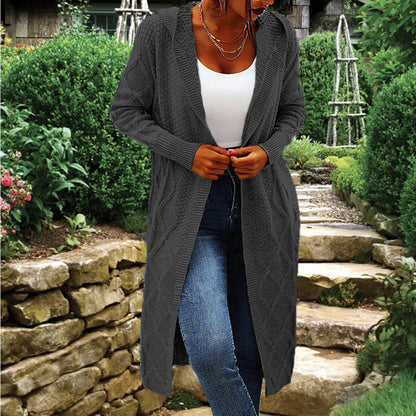 Gilet long en maille pour femme Coupe ouverte Motif torsadé