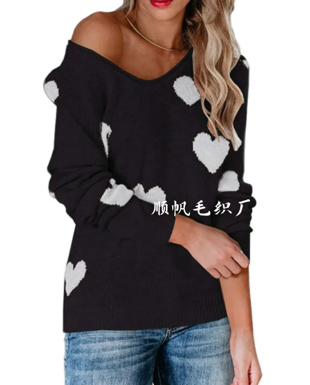Pull de Noël femme motif cœur festif
