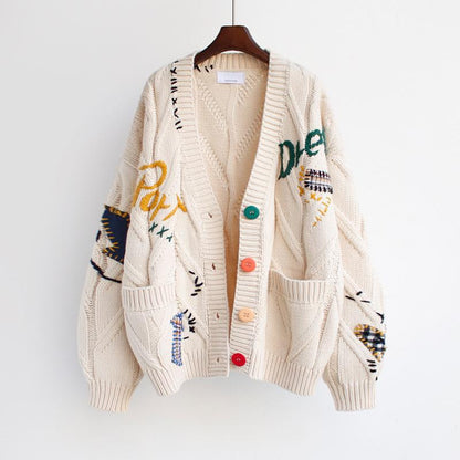 Cardigan en maille multicolore pour femmes, boutons uniques