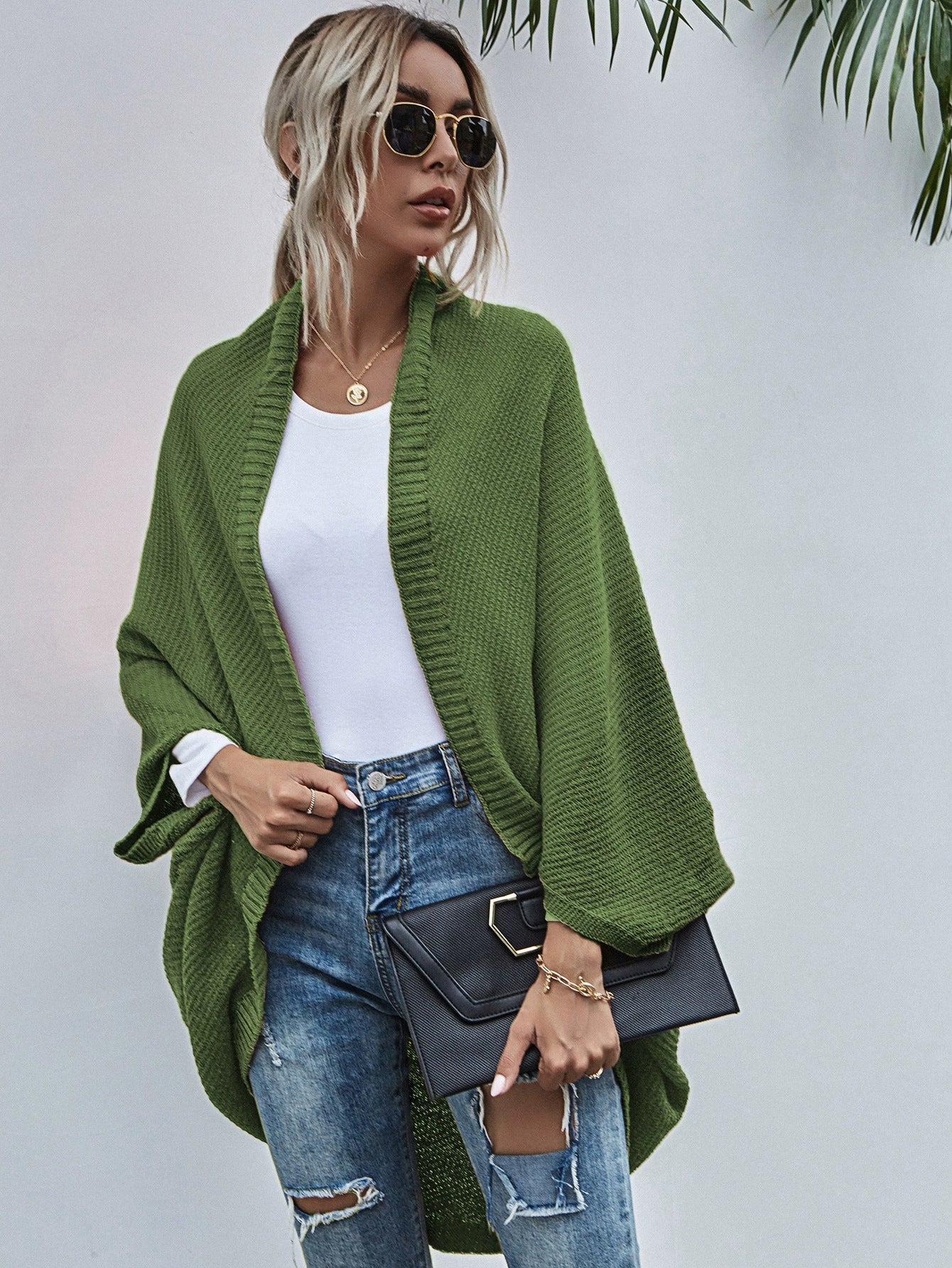 Cardigan large femme oversize laine manches chauve-souris