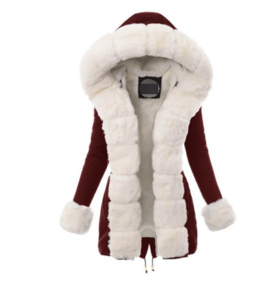 Veste polaire femme Col fourrure synthétique de luxe Manteau femme