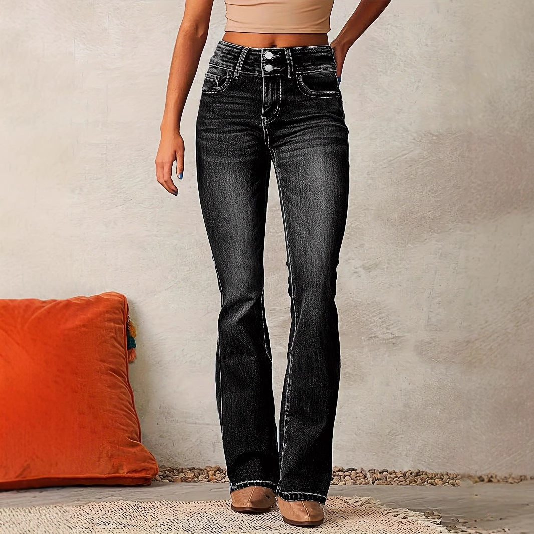Jeans taille haute à jambes larges et coupe confort pour femme