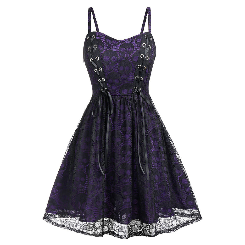 Robe patineuse femme Élégante Dentelle Laçage