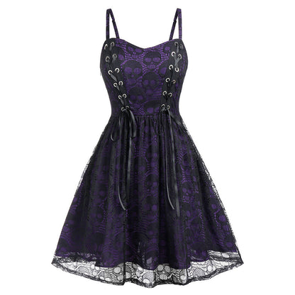 Robe patineuse femme Élégante Dentelle Laçage