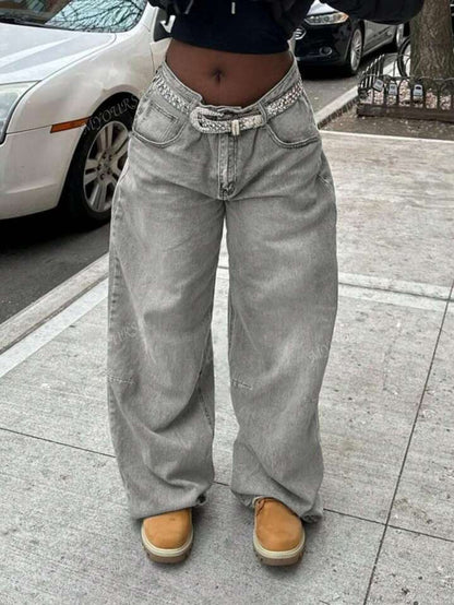 Jeans amples et confortables à paillettes pour femme