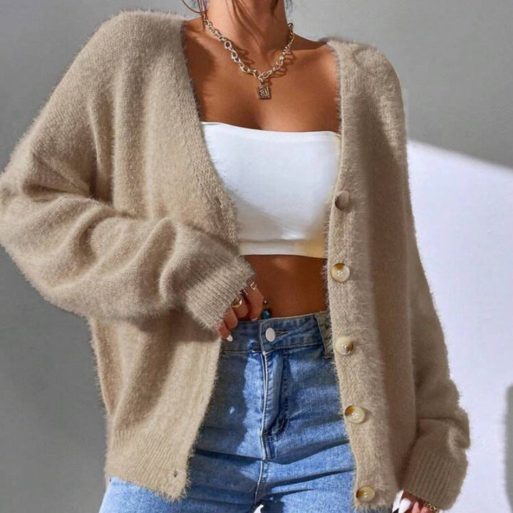 Cardigan Femme Maille Douce Décontracté Doré
