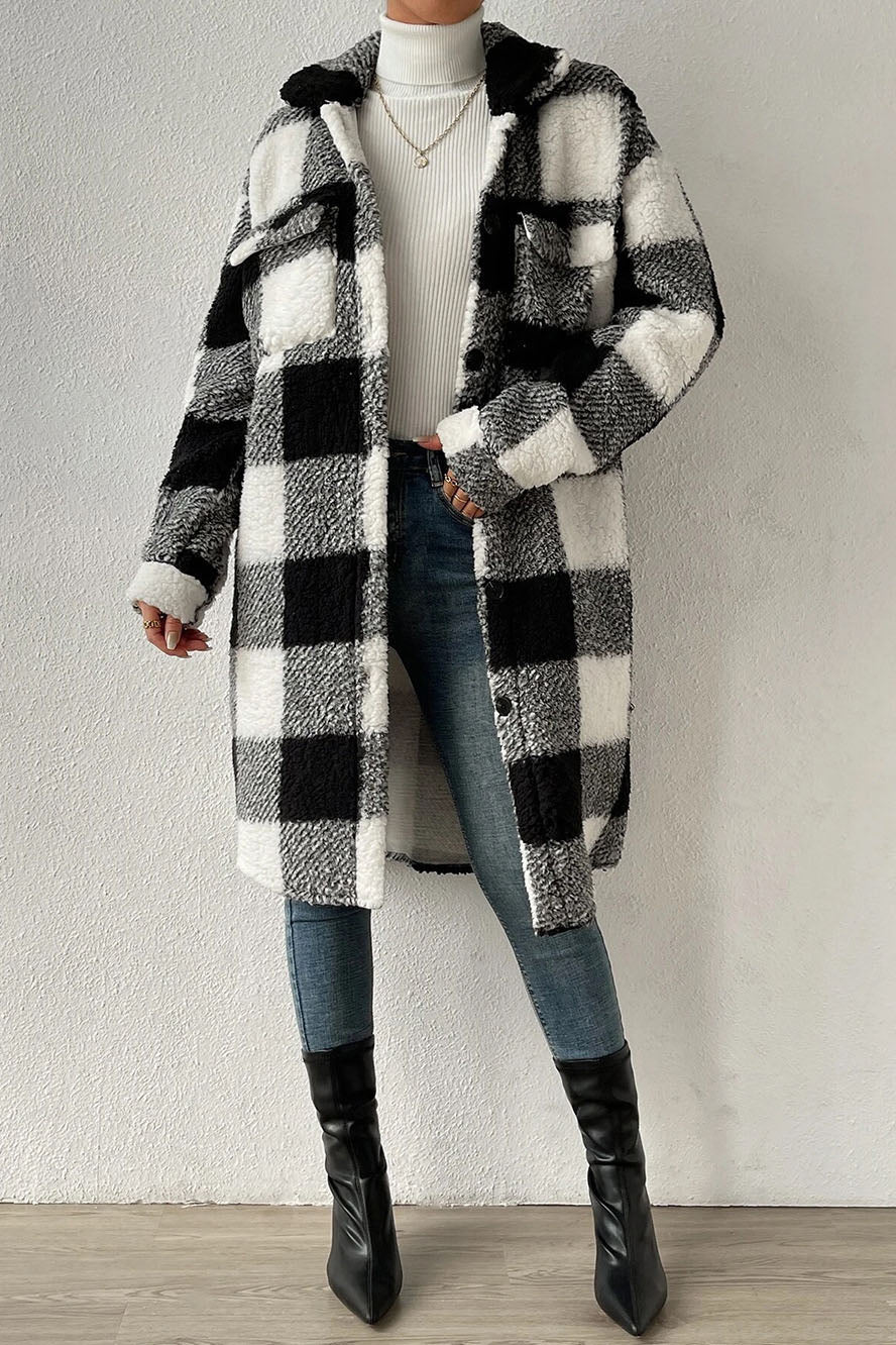 Manteau pour femme chaud à carreaux effet peluche
