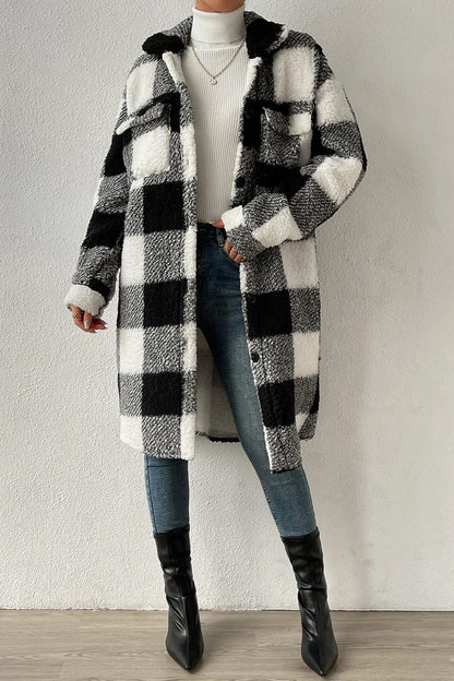 Manteau pour femme chaud à carreaux effet peluche