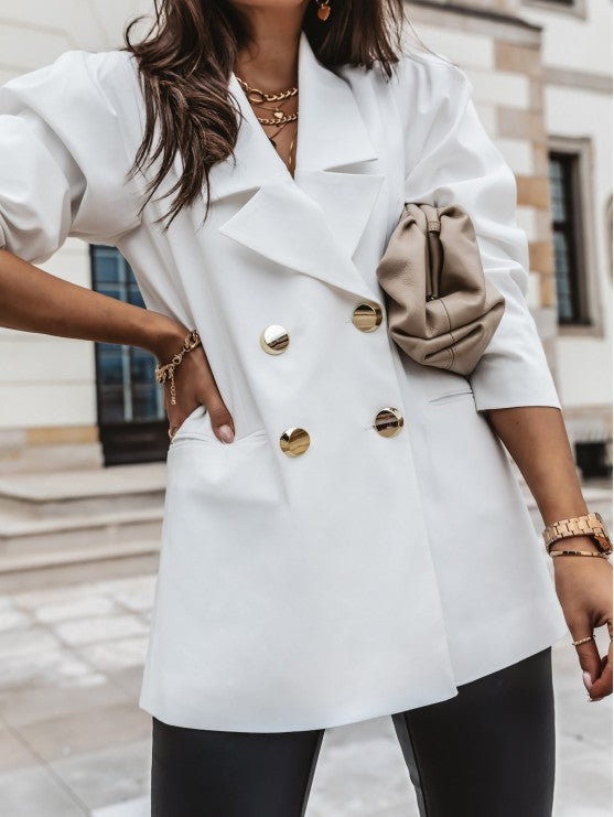 Blazer élégant pour femme, manches bouffantes, longueur hanches