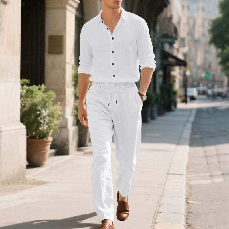 Pantalon Homme en Lin Moderne Décontracté avec Cordon de Serrage