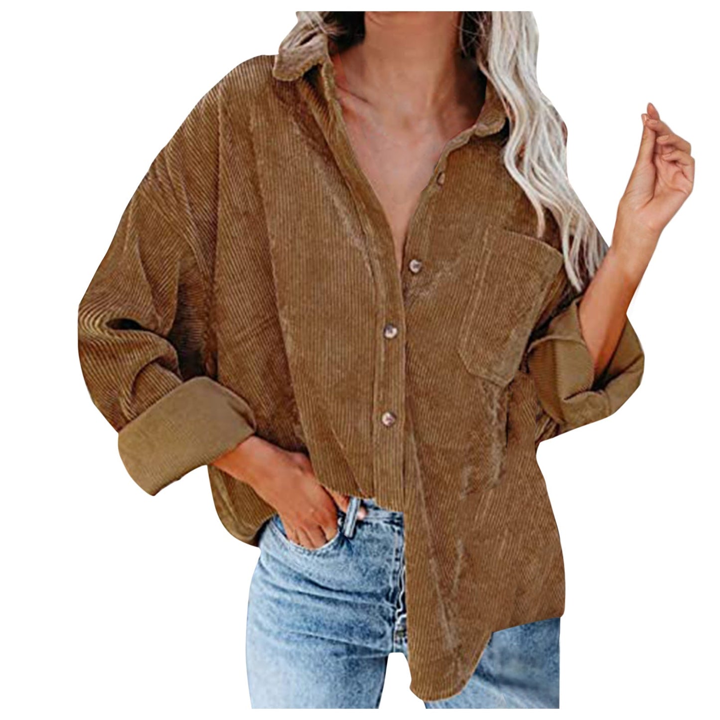 Chemisier oversize en velours côtelé pour femme, confortable et élégant