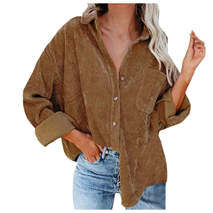 Chemisier oversize en velours côtelé pour femme, confortable et élégant