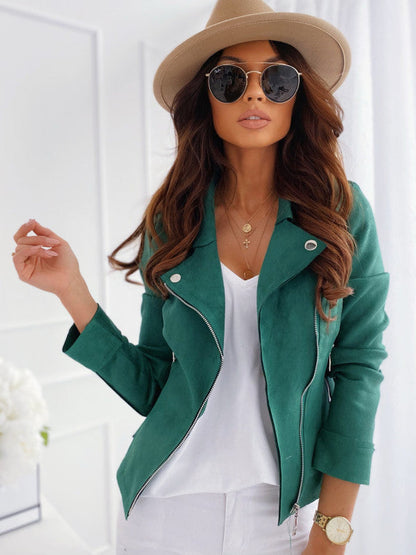 Blouson en cuir pour femme style motard coupe ajustée fermeture éclair