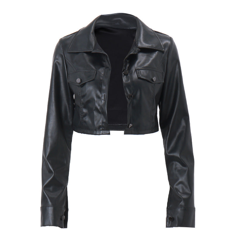 Blouson court en cuir tendance pour femme