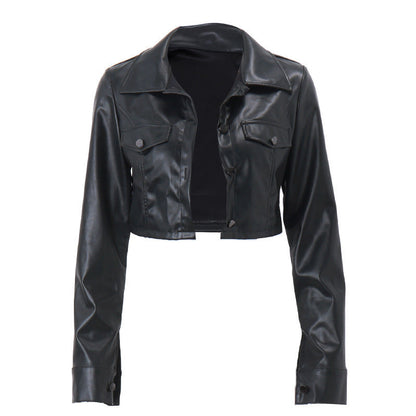 Blouson court en cuir tendance pour femme