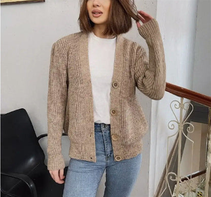 Cardigan long en grosse maille moderne à boutons pour femme