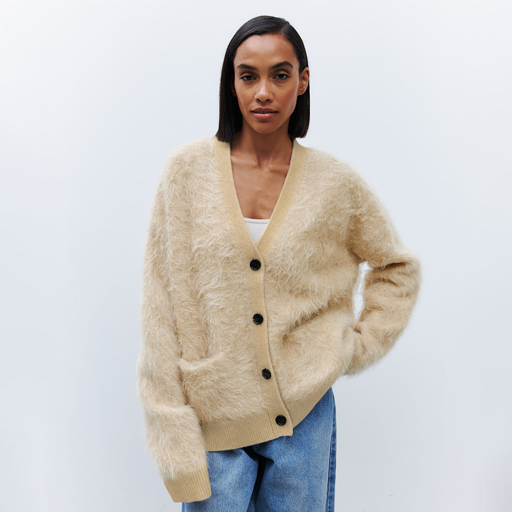 Cardigan femme doux mohair fermeture boutonnée élégant