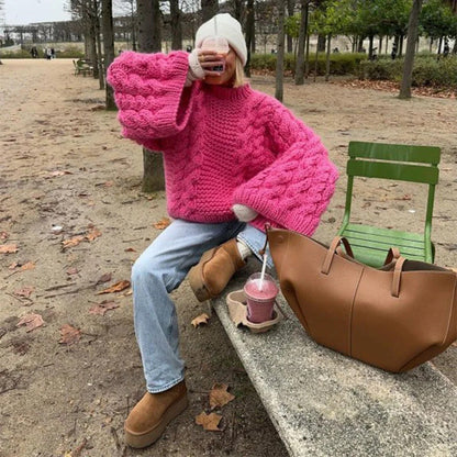 Grands pulls femme tricotés doux à torsades