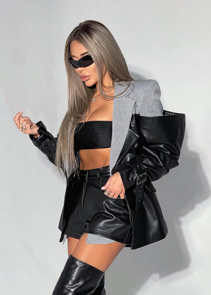 Modisches Kleid aus Faux Leder Blazer Stil - IdealeKleiden