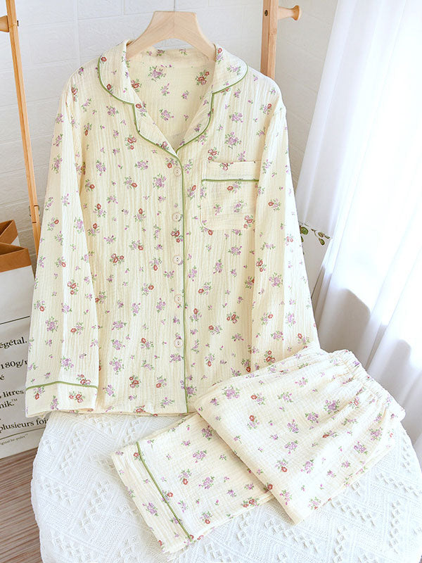 Ensemble de pyjama pour femme à motif floral avec chemise boutonnée
