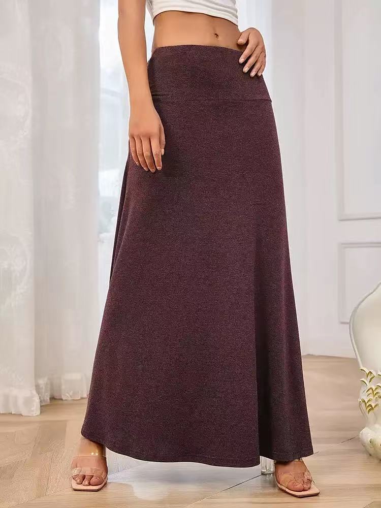 Robe longue femme en maille stretch douce taille haute élégante