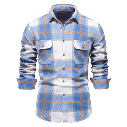 Chemise à carreaux en flanelle pour homme avec deux poches, idéale pour l'hiver