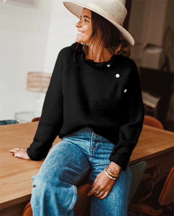 Pull pour femme tricot en laine col à volants coupe décontractée