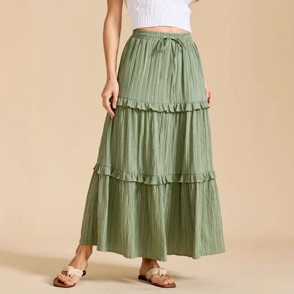 Damen Langrock mit Rüschen und Stretchbund Elegant - IdealeKleiden