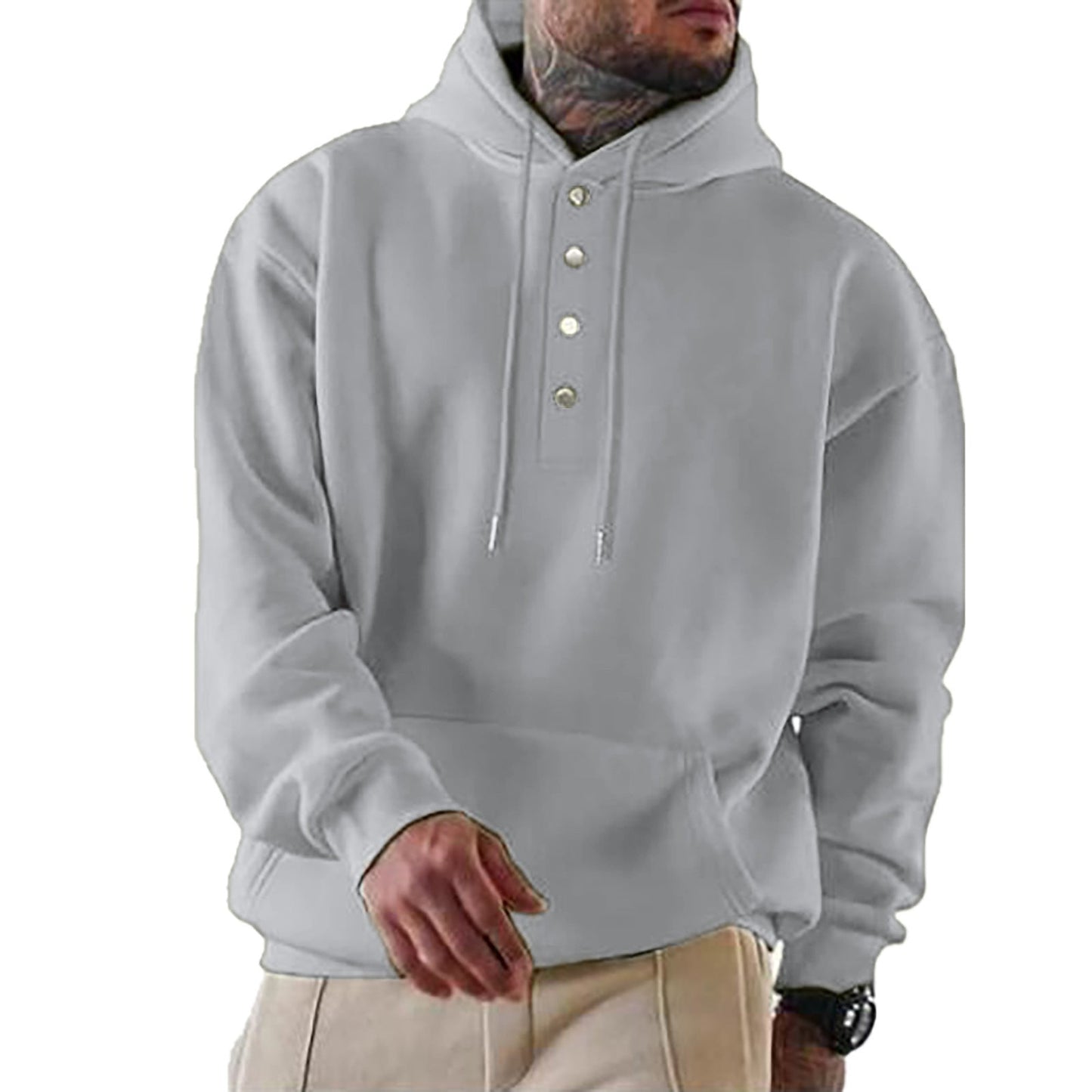 Sweat-shirt à capuche pour homme Tendance Boutonnage Pratique