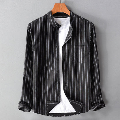 Chemise à manches longues pour homme, à rayures, avec poche poitrine, style décontracté