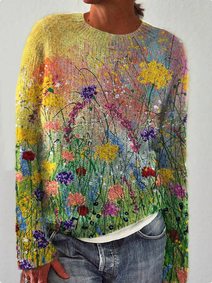 Pull tricoté pour femme, motif fleurs 3D