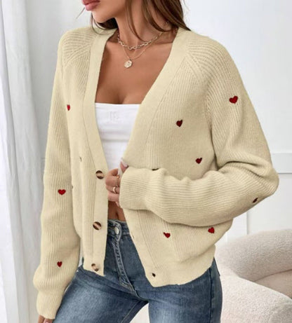 Gilet en tricot pour femmes à motif cœurs, décontracté et chic