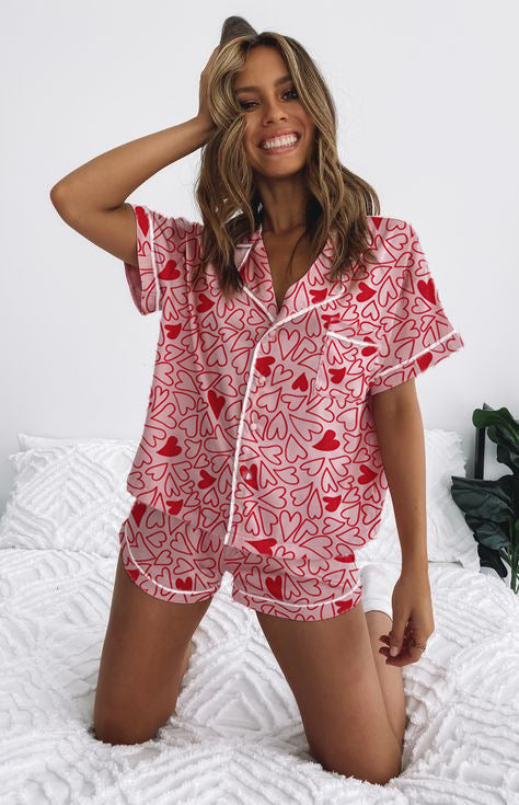 Ensemble pyjama femme manches courtes motif nœuds mignons