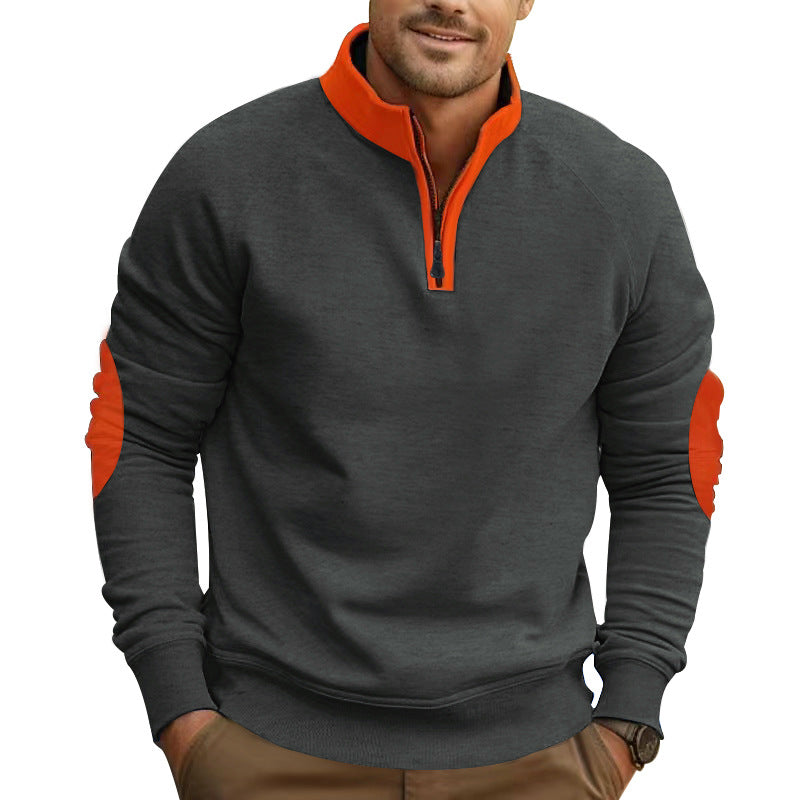 Pull de sport pour homme avec quart de zip, manches contrastées, moderne