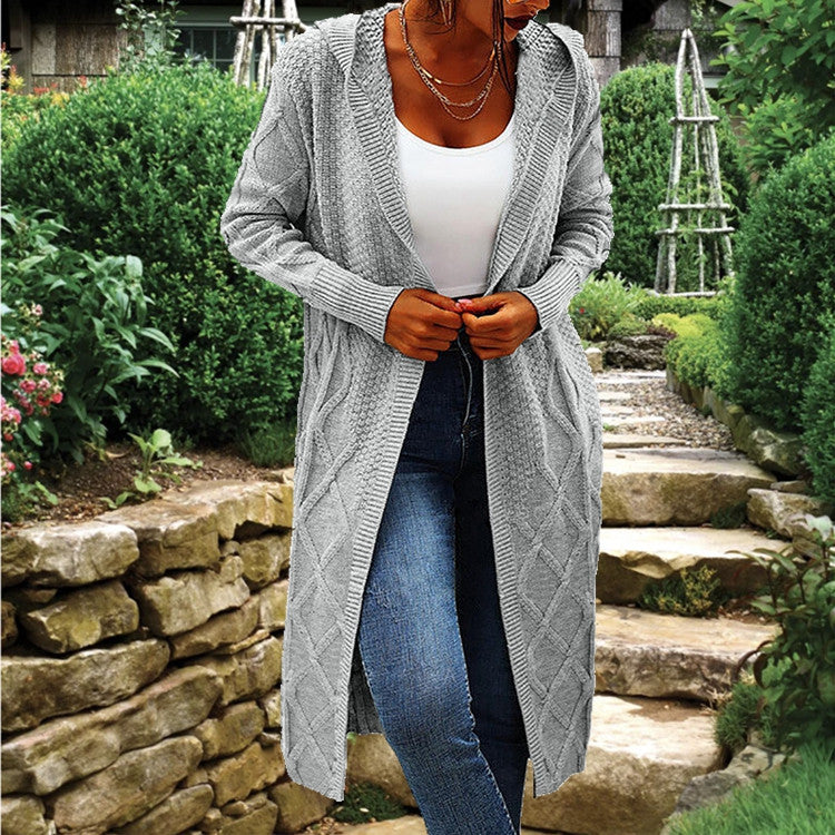 Gilet long en maille pour femme Coupe ouverte Motif torsadé