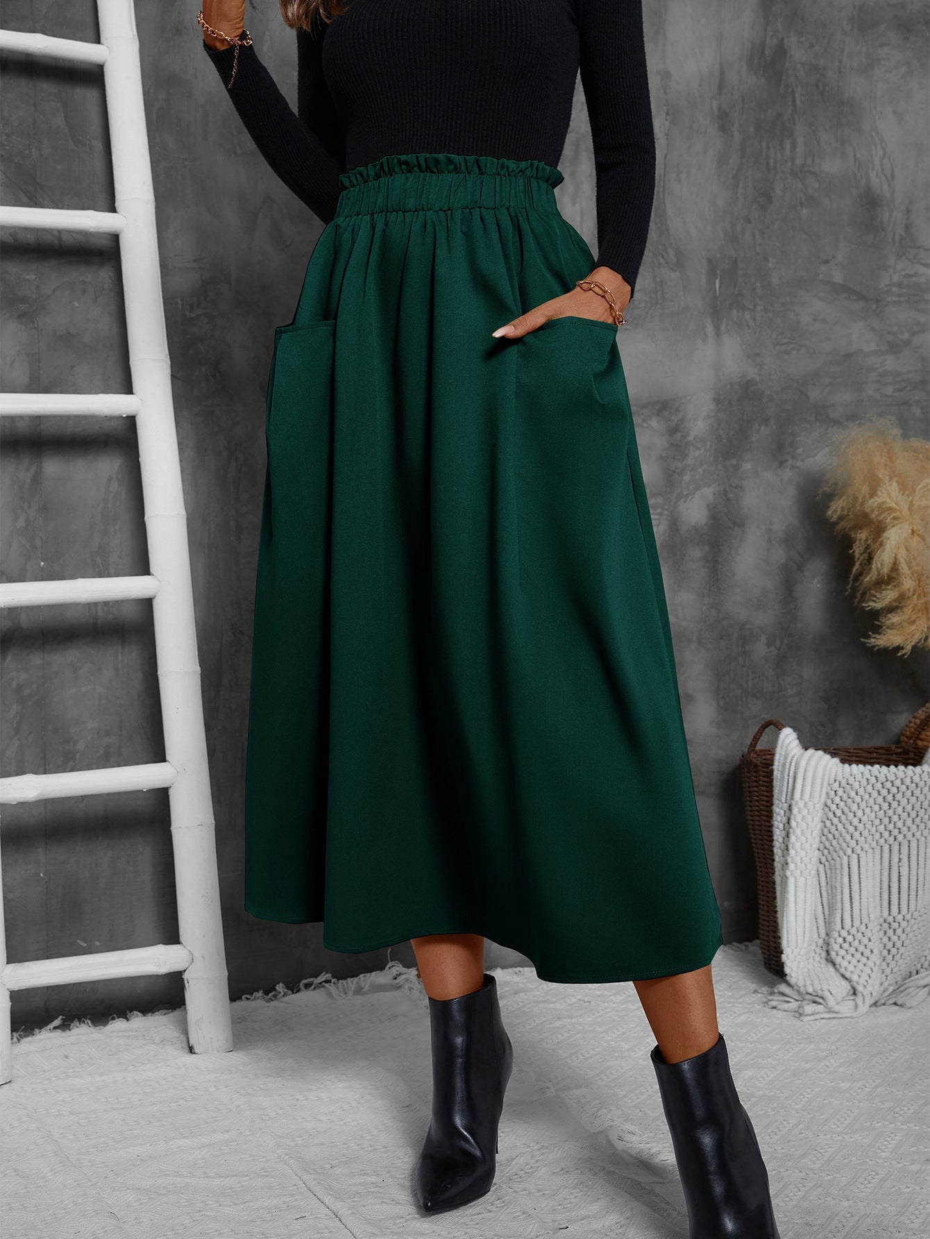 Jupe midi légère pour femme avec poches