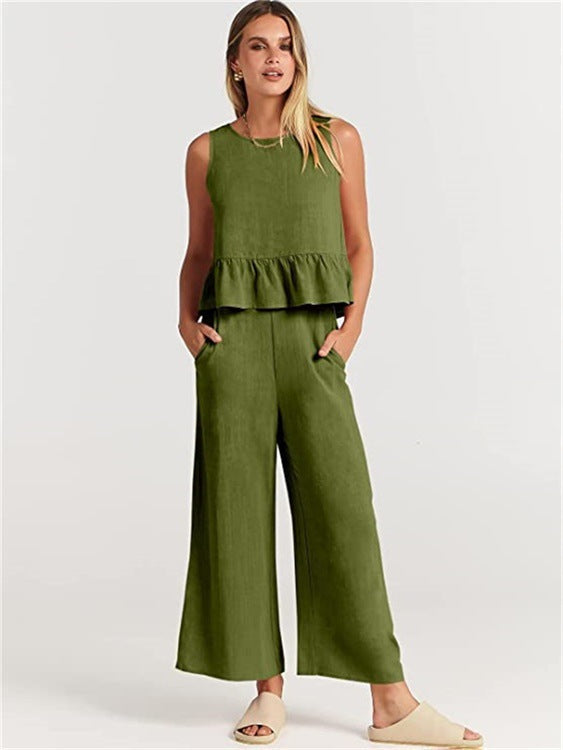 Ensemble deux pièces femme élégant avec détails à volants